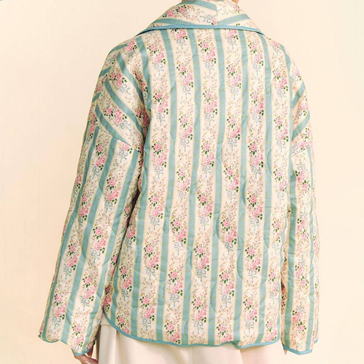 STRIPED FLORAL PRINT LOOSE QUILTED JACKET_CWOJA1552