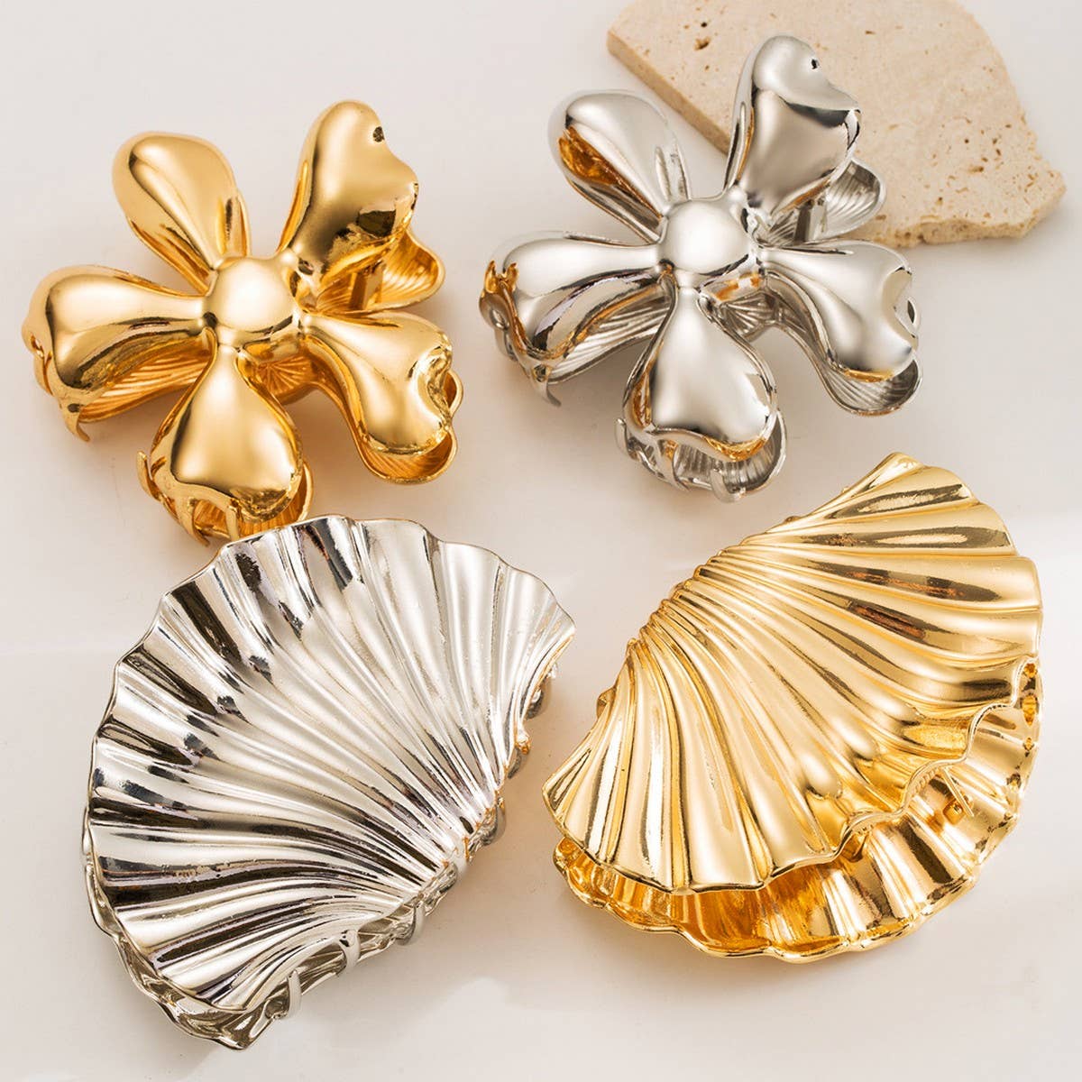 FLORAL METAL GEOMETRIC HAIR CLAW CLIP CHIC STYLE_CWAHA6182