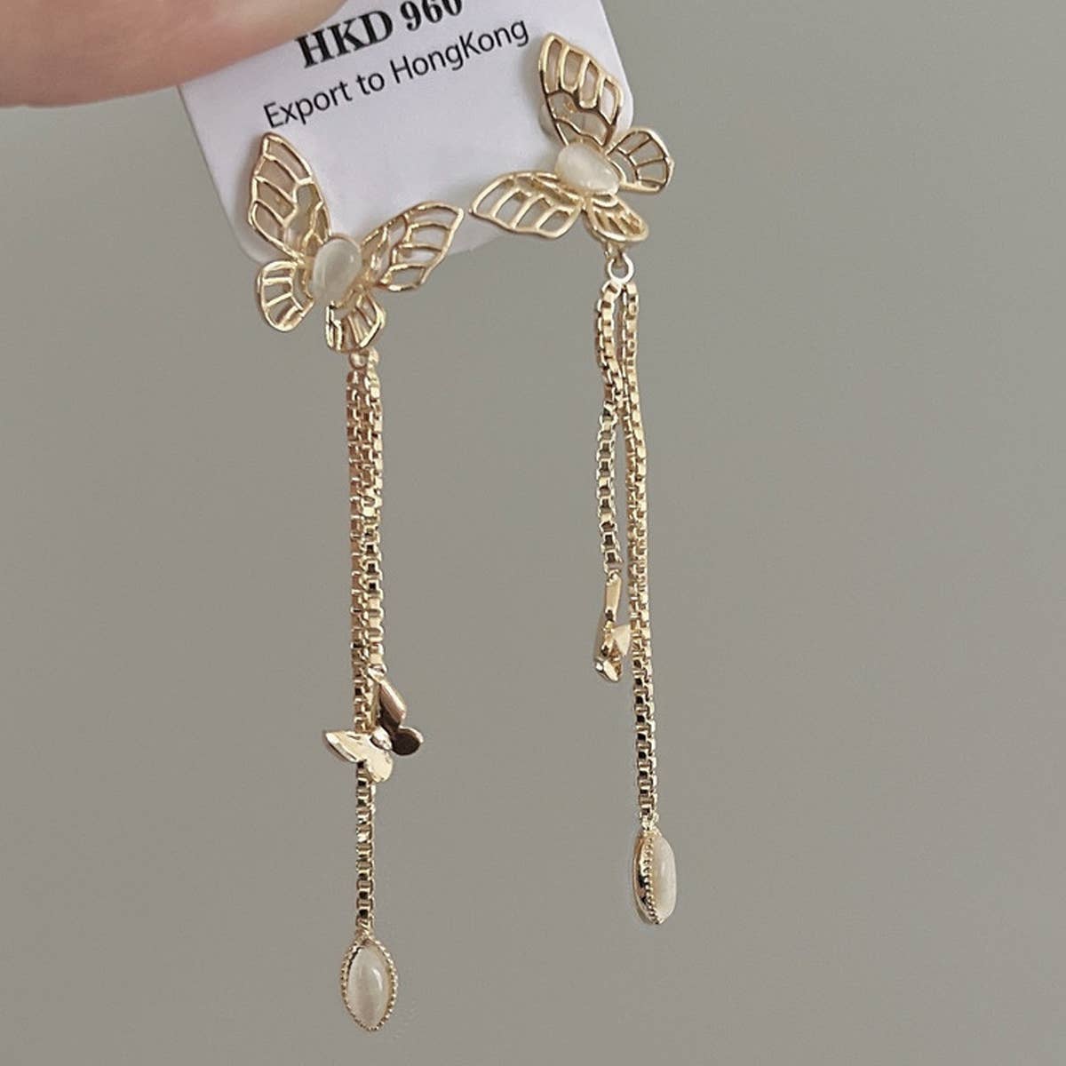 HOLLOW CATS EYE BUTTERFLY PENDANT STUD EARRINGS_CWAJE1328