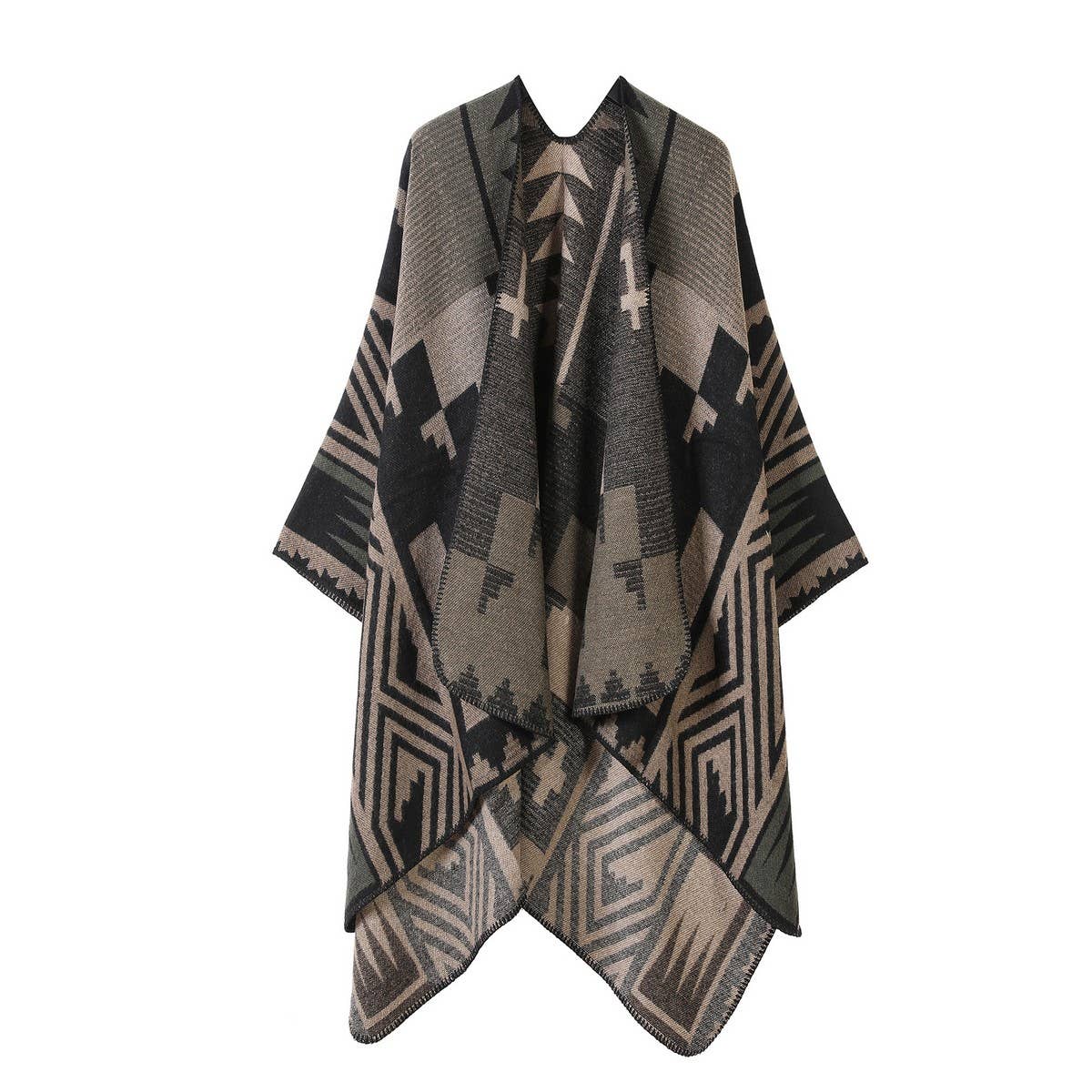 CAPE SHAWL SCARF FAUX CASHMERE JACQUARD SLIT CAPE_CWASC2228