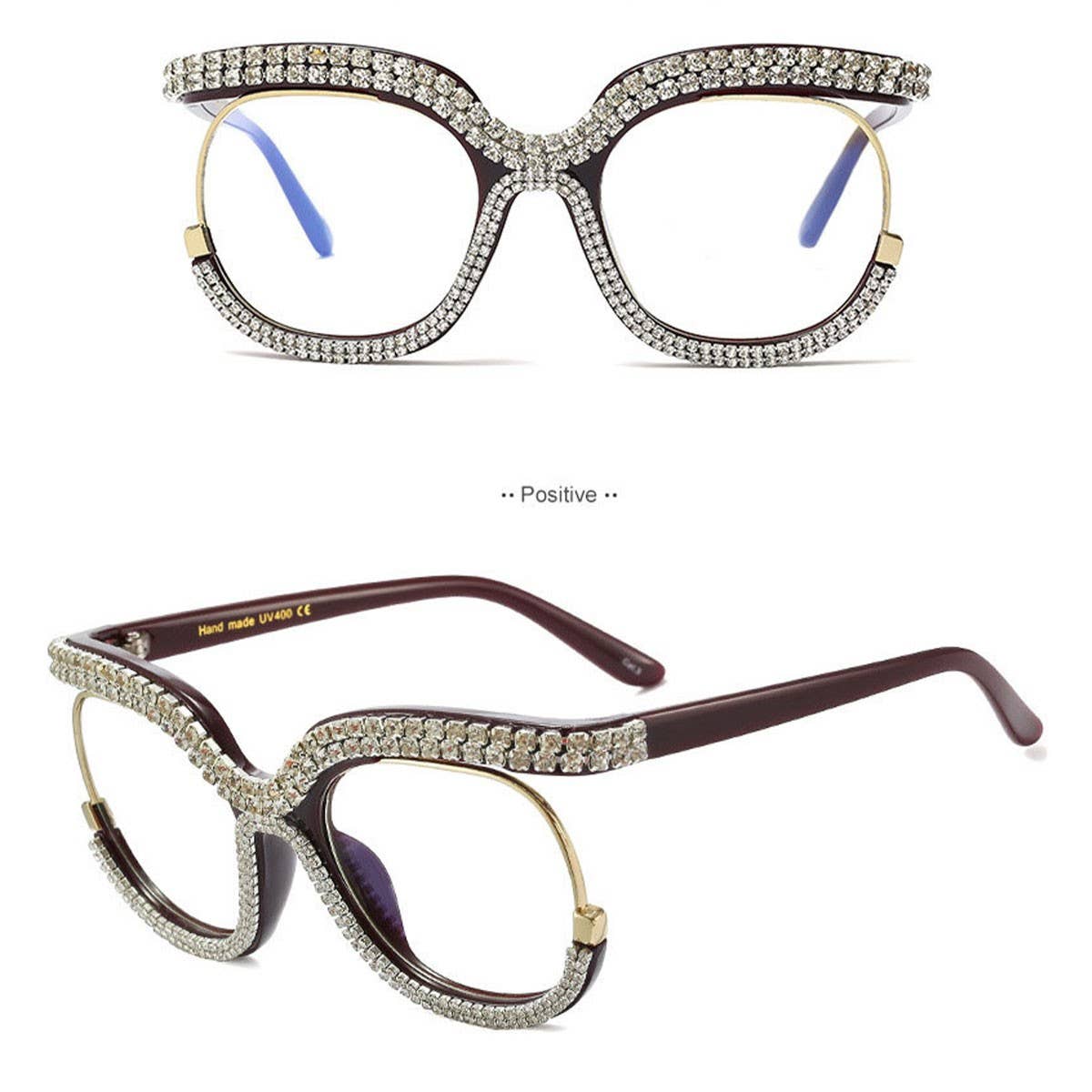 HALF FRAME RHINESTONE PLAIN MIRROR DIAMOND GLASSES_CWASG0875