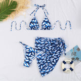 PRINTED PUSH UP SEXY BIKINI THREE PIECE SWIMSUIT_CWMW0727