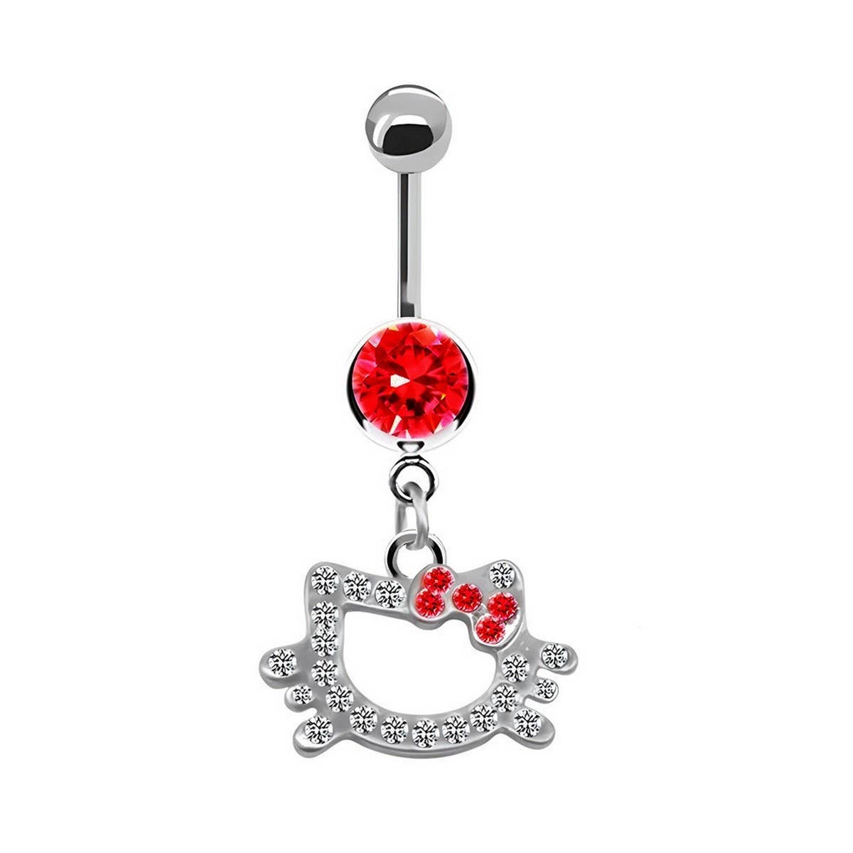 CUTE CAT CZ BELLY BUTTON RING WITH COLOR GEMS_CWMM9235