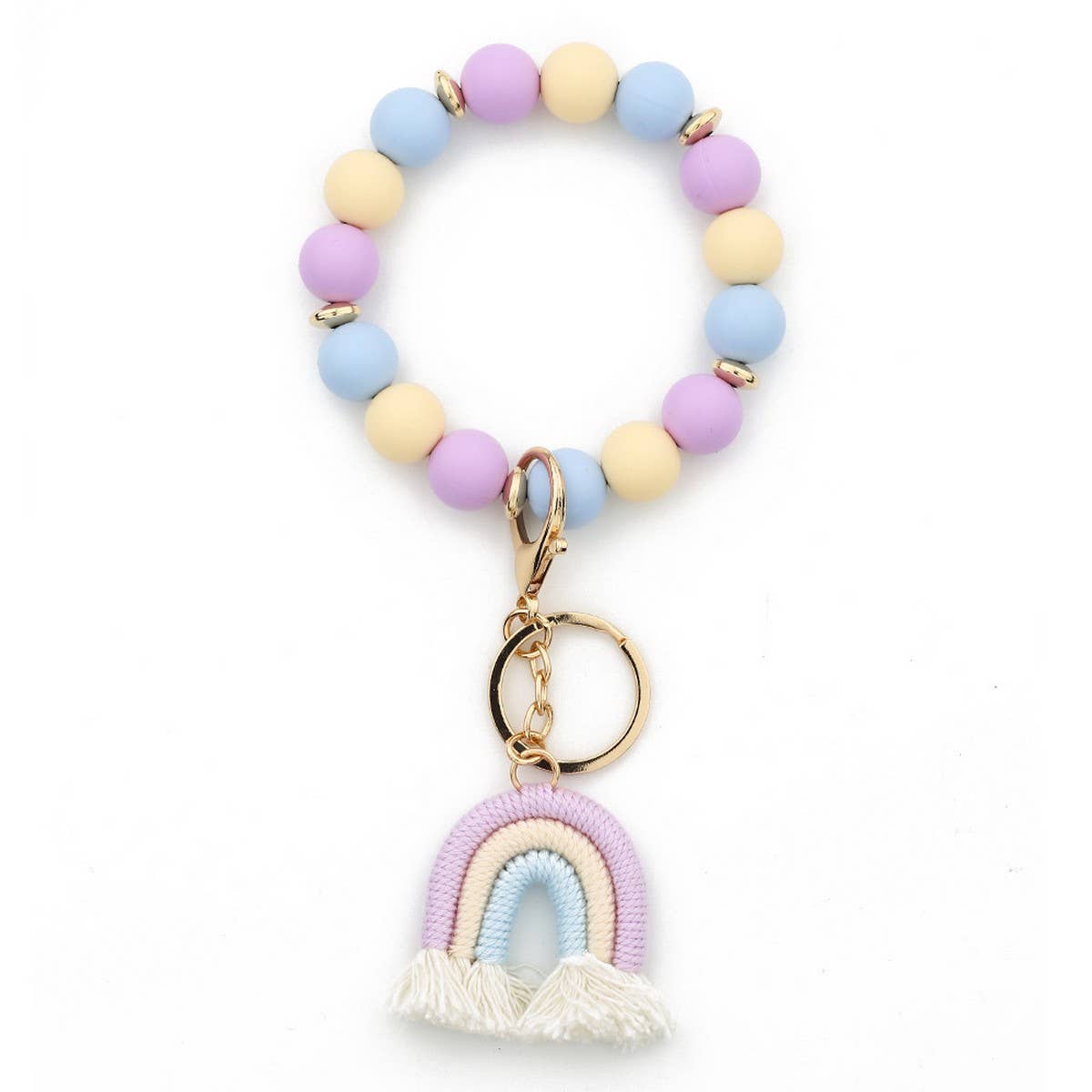 RAINBOW TASSEL KEYCHAIN WITH COLORFUL BEAD BRACELET_CWAB5071
