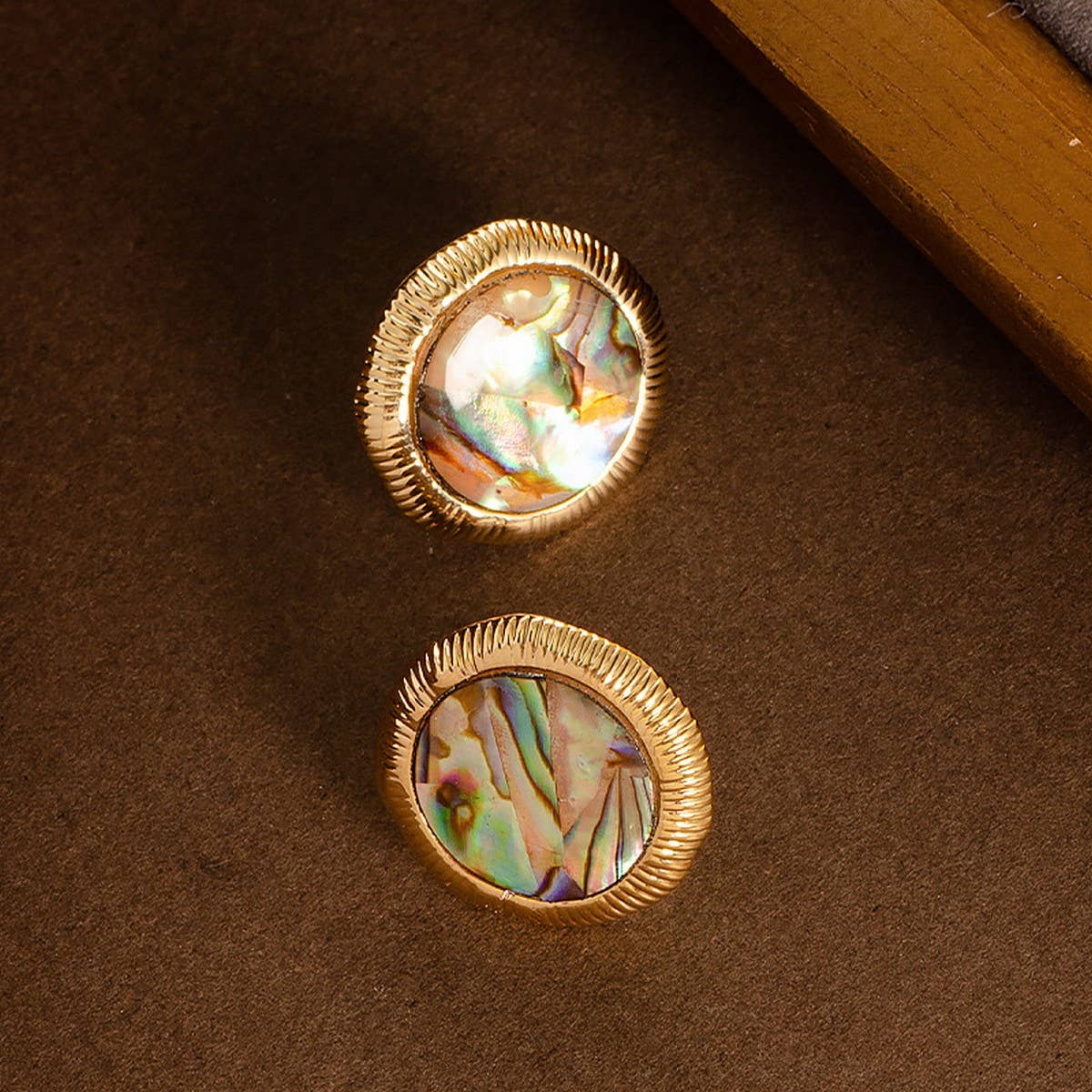 IRREGULAR GEOMETRIC ROUND ABALONE EARRINGS_CWMM4358