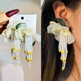 HANDMADE FLORAL TASSEL EARRINGS LONG STATEMENT_CWMM6171