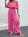 Wide-Leg One-Shoulder Solid Color Pant Jumpsuit