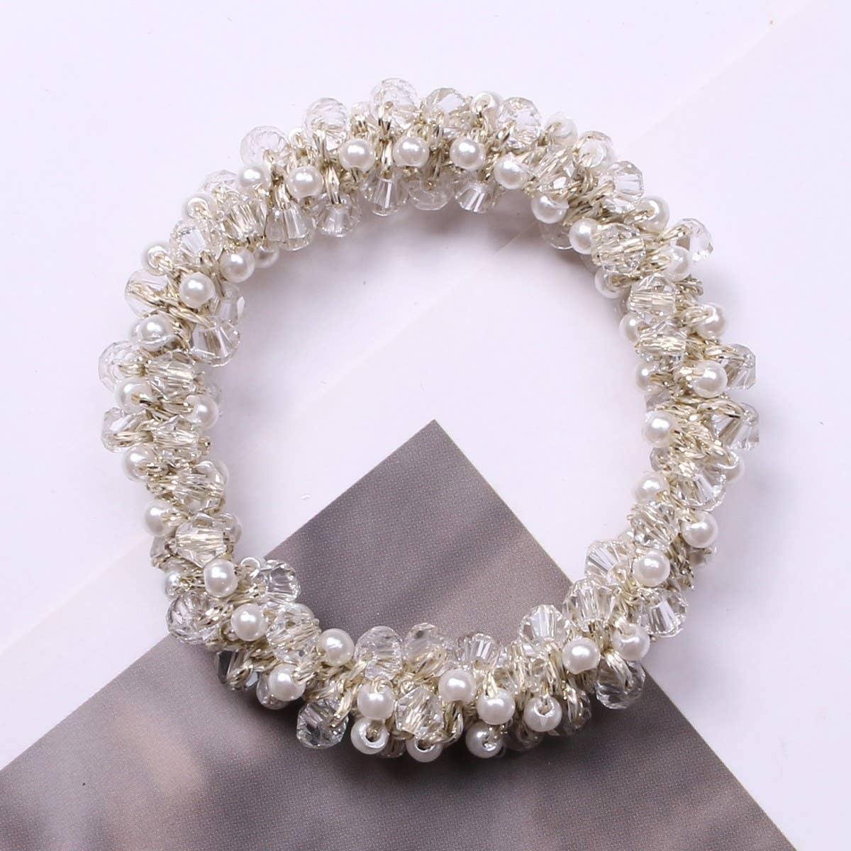 MINIMALIST PEARL CRYSTAL HAIR TIE STYLISH PONYTAIL_CWAHA6769