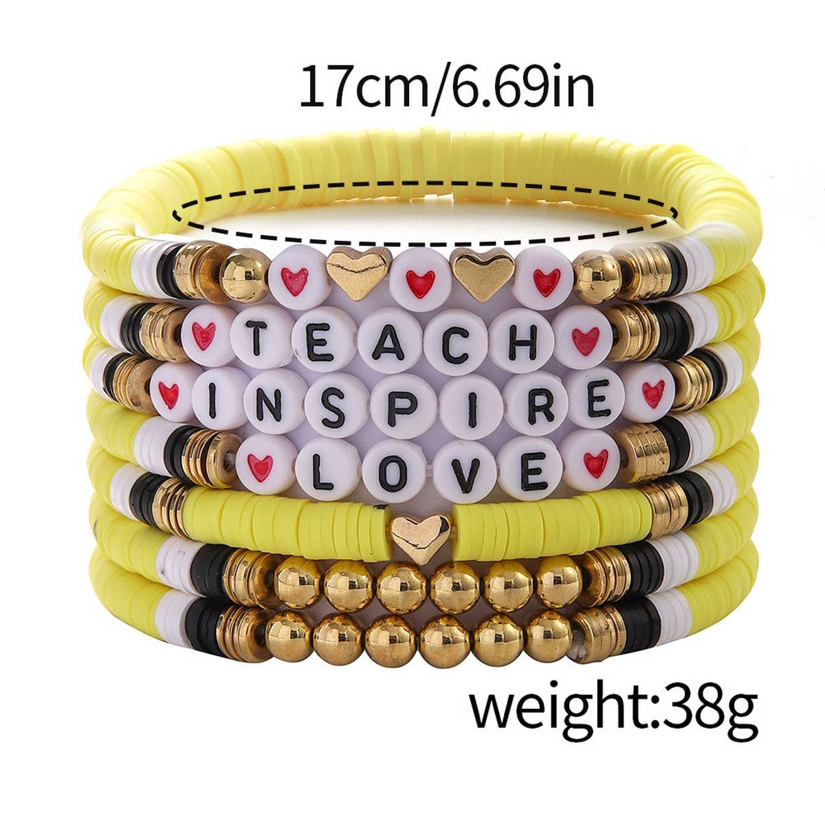 LOVE APPLE LETTER SOFT CLAY ELASTIC BRACELET SET_CWMM3537