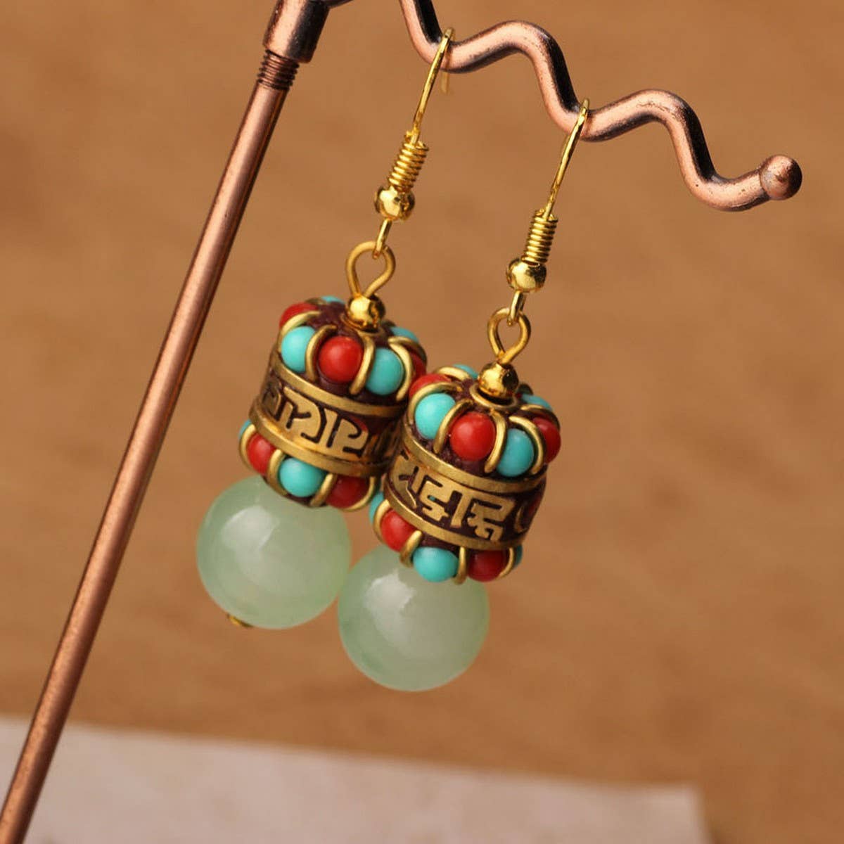 HIGH GRADE NATURAL STONE WOVEN COLORFUL EARRINGS_CWAJE3983