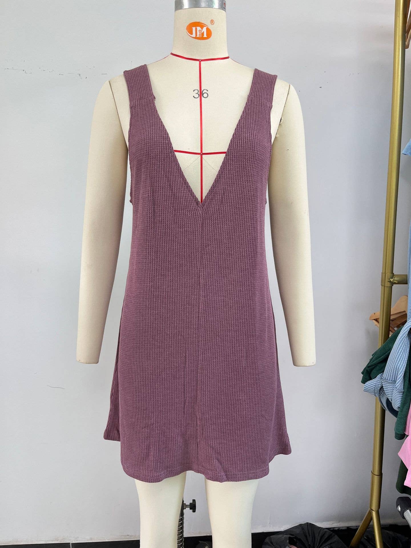 Solid Color V-Neck Square Neck Reversible Dress