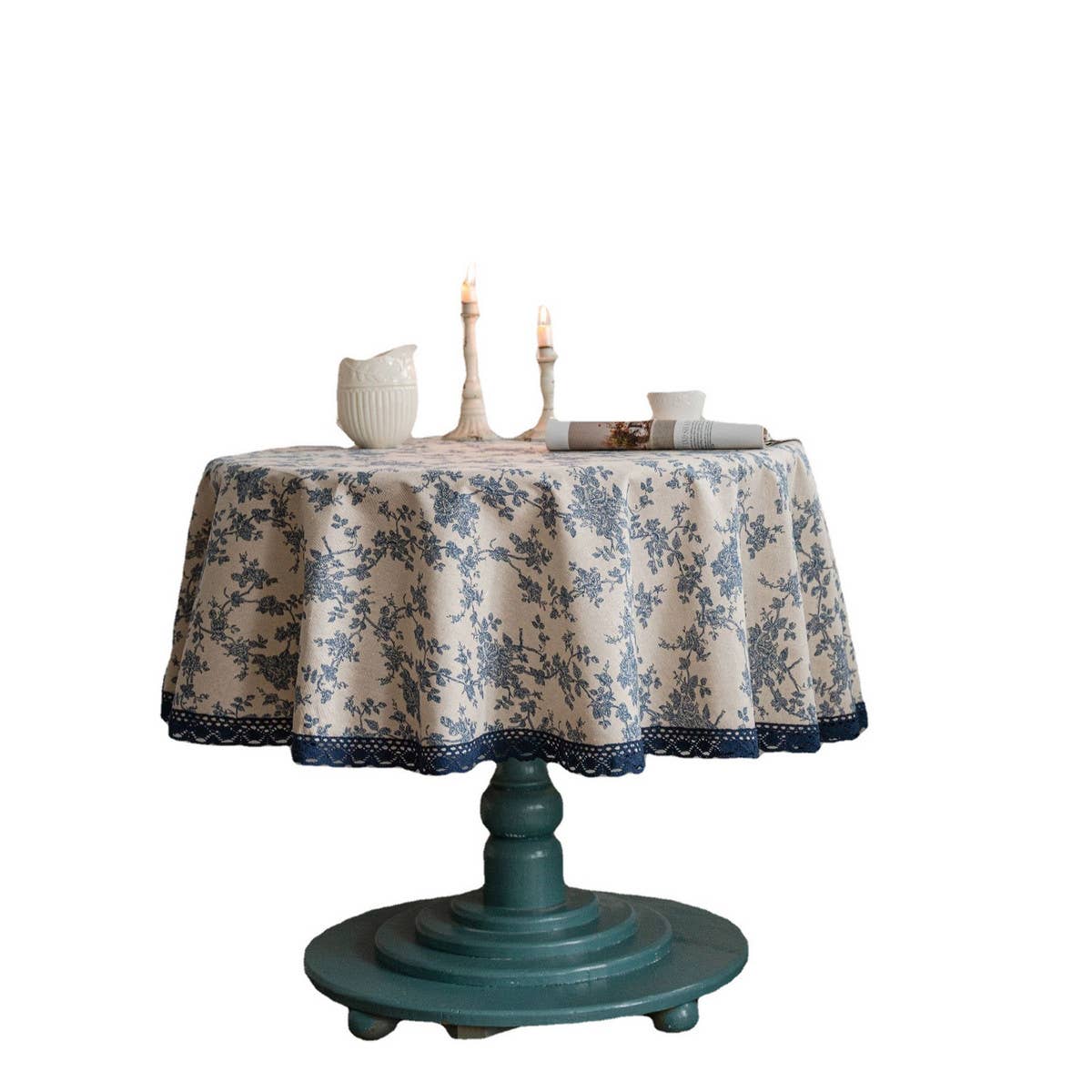 Vintage Blue Rose Print Tablecloth_Cwmm0958