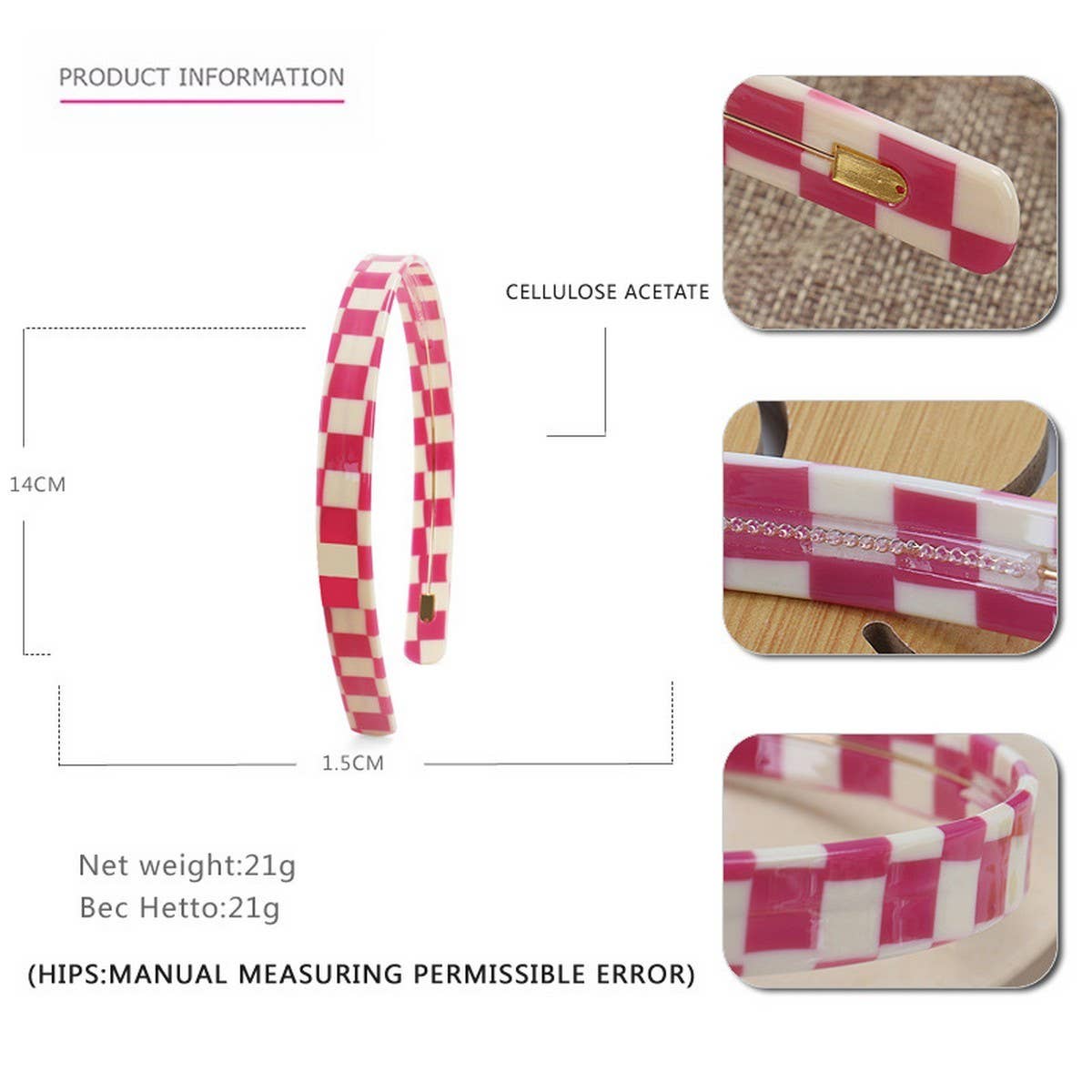 COLORFUL CHECKERBOARD ACETATE HEADBAND HAIRPIN_CWAHA4383