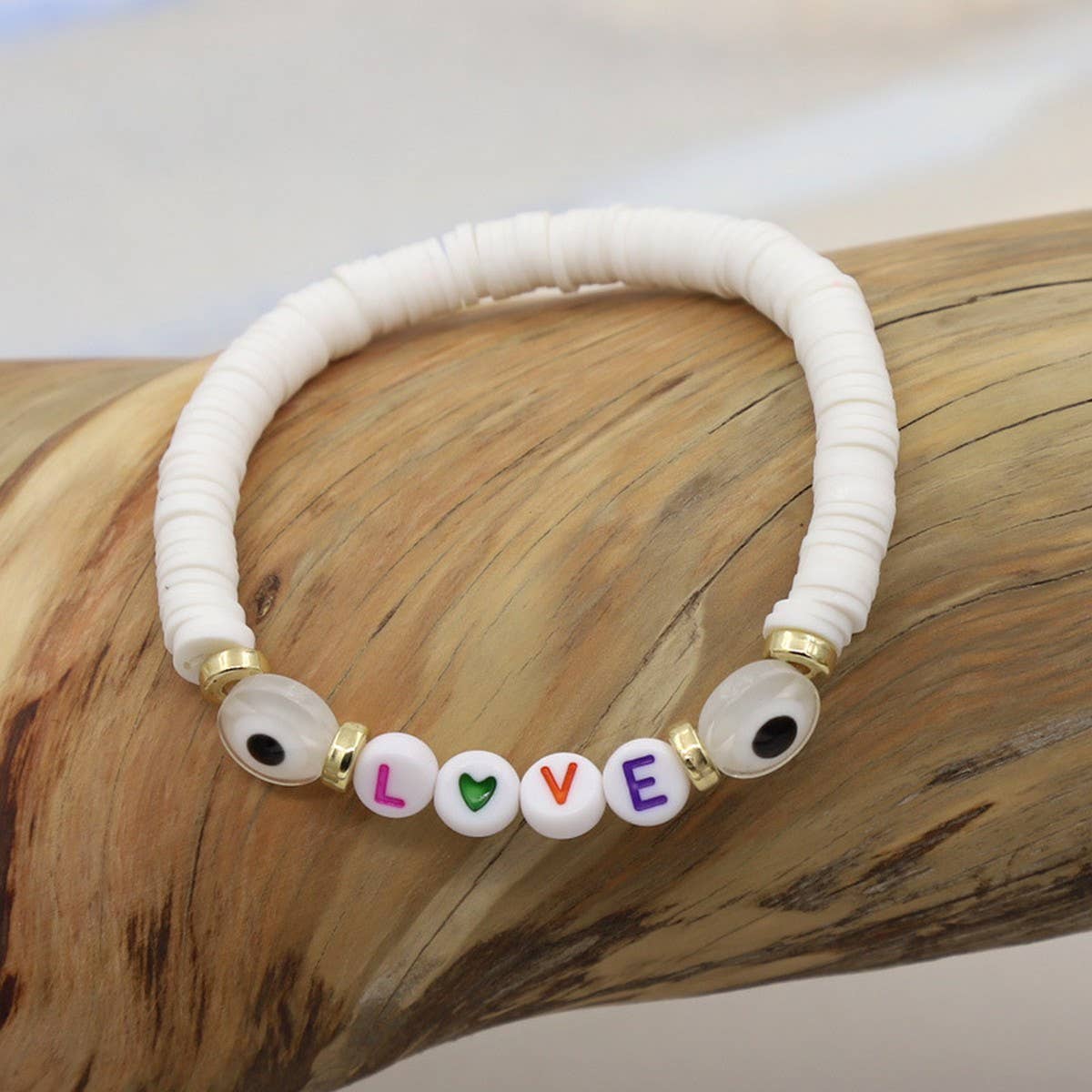 COLORFUL POLYMER CLAY LETTER BEADED BRACELET_CWMM3570