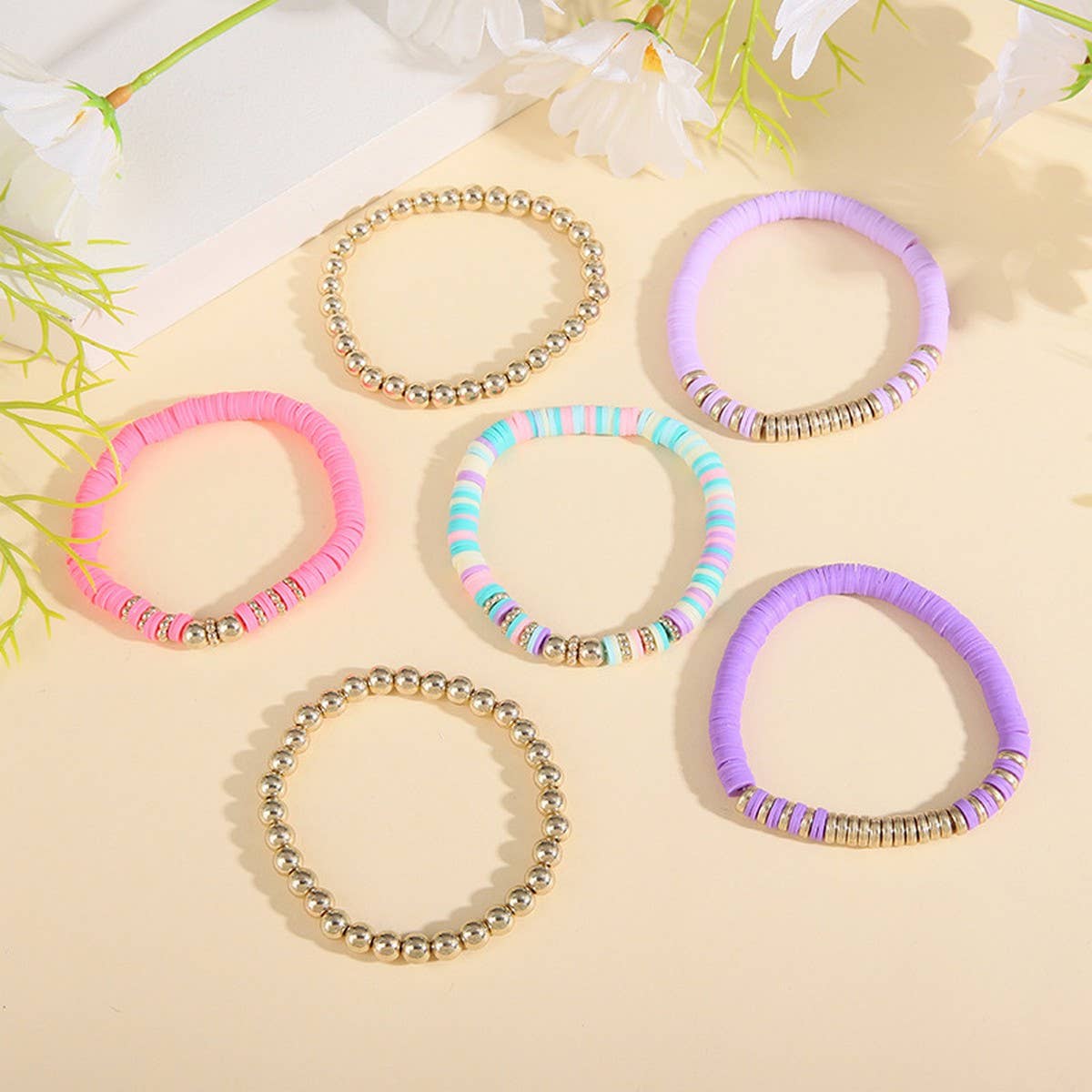 Vintage Clay Round Bead Bracelet Set Jewelry_Cwmm3513