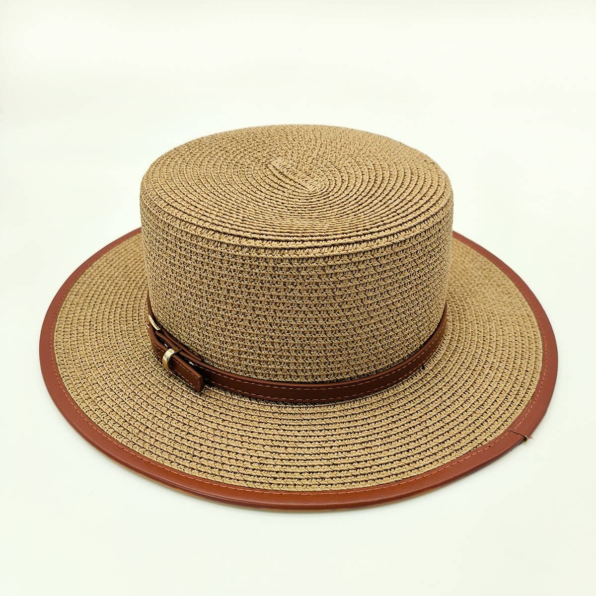 BRITISH STYLE FLAT TOP FASHIONABLE BELT STRAW HAT_CWAH1156