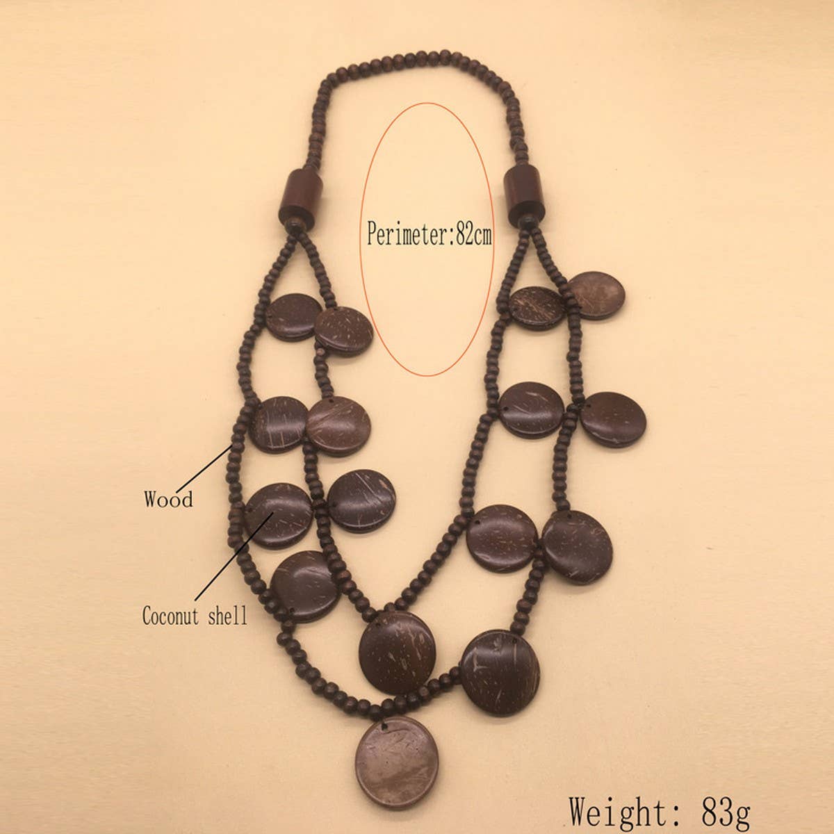 COCONUT WOOD BEADED MULTI LAYER NECKLACE_CWMM4960