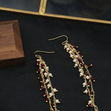 Womens Natural Pearl Tassel Long Earrings