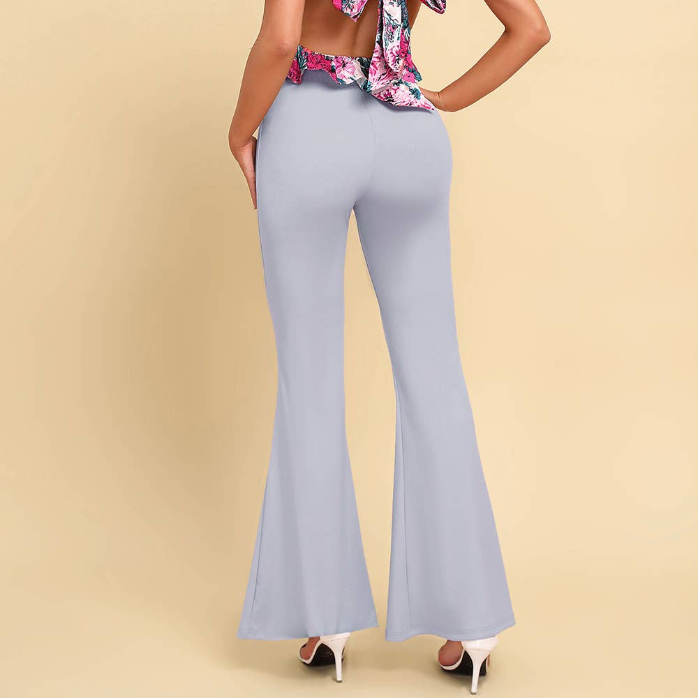 Solid Color Slim Fit Flared Trousers