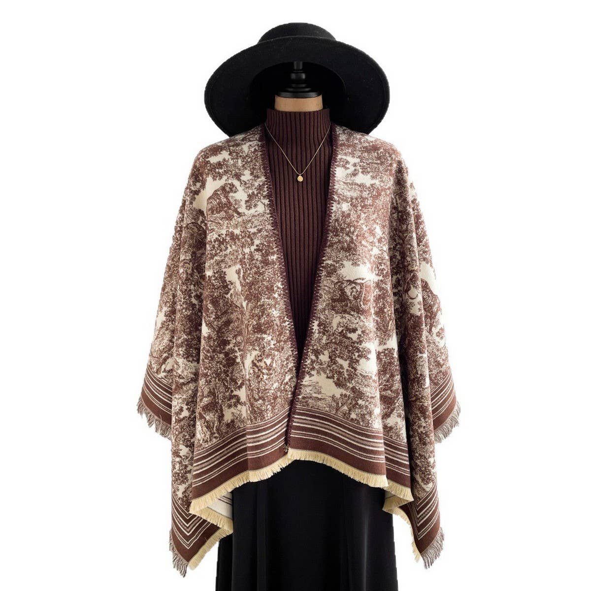 All-Season Warm Shawl Women Thick Poncho Cape_Cwocasl00081