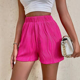 Solid-Color High-Waisted Textured Casual Shorts