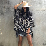 PULLOVER KNITTED CAPE SHAWL BAT PRINT TASSEL SHAWL_CWASC1539