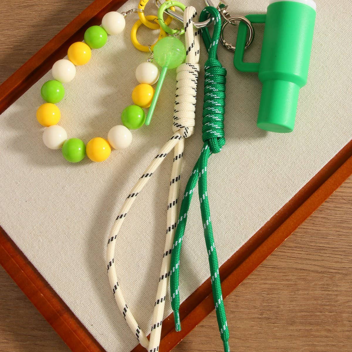 CUP CHARM KEYCHAIN DUAL STRAP BEADED DESIGN_CWMM7571