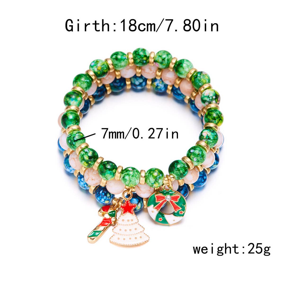 CHRISTMAS TREE SNOWMAN BEADED BRACELET_CWAJE2384