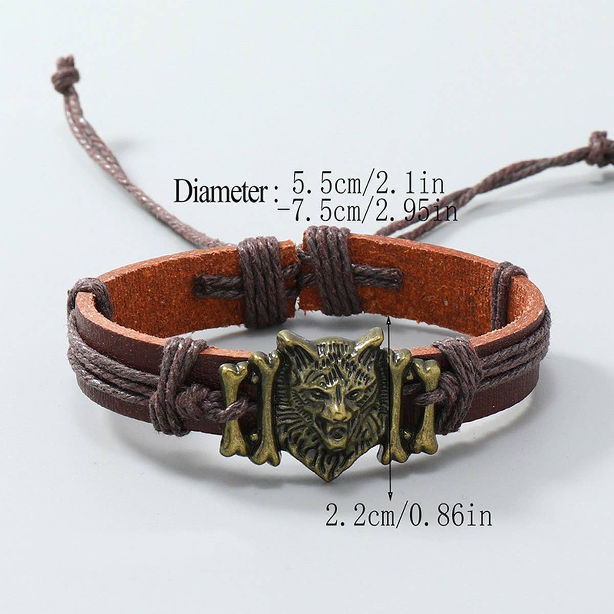 Vintage Braided Wolf Head Leather Bracelet_Cwmm4477