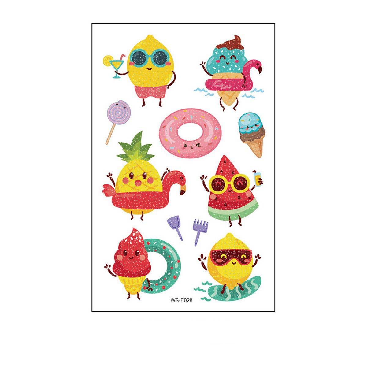 Waterproof Kids Sparkle Fruit Veggie Tattoos_Cwmm8258