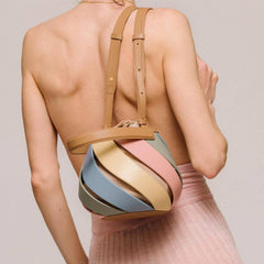 CYLINDRICAL CONTRASTING COLOR PATCHWORK BUCKET BAG_CWAB1929