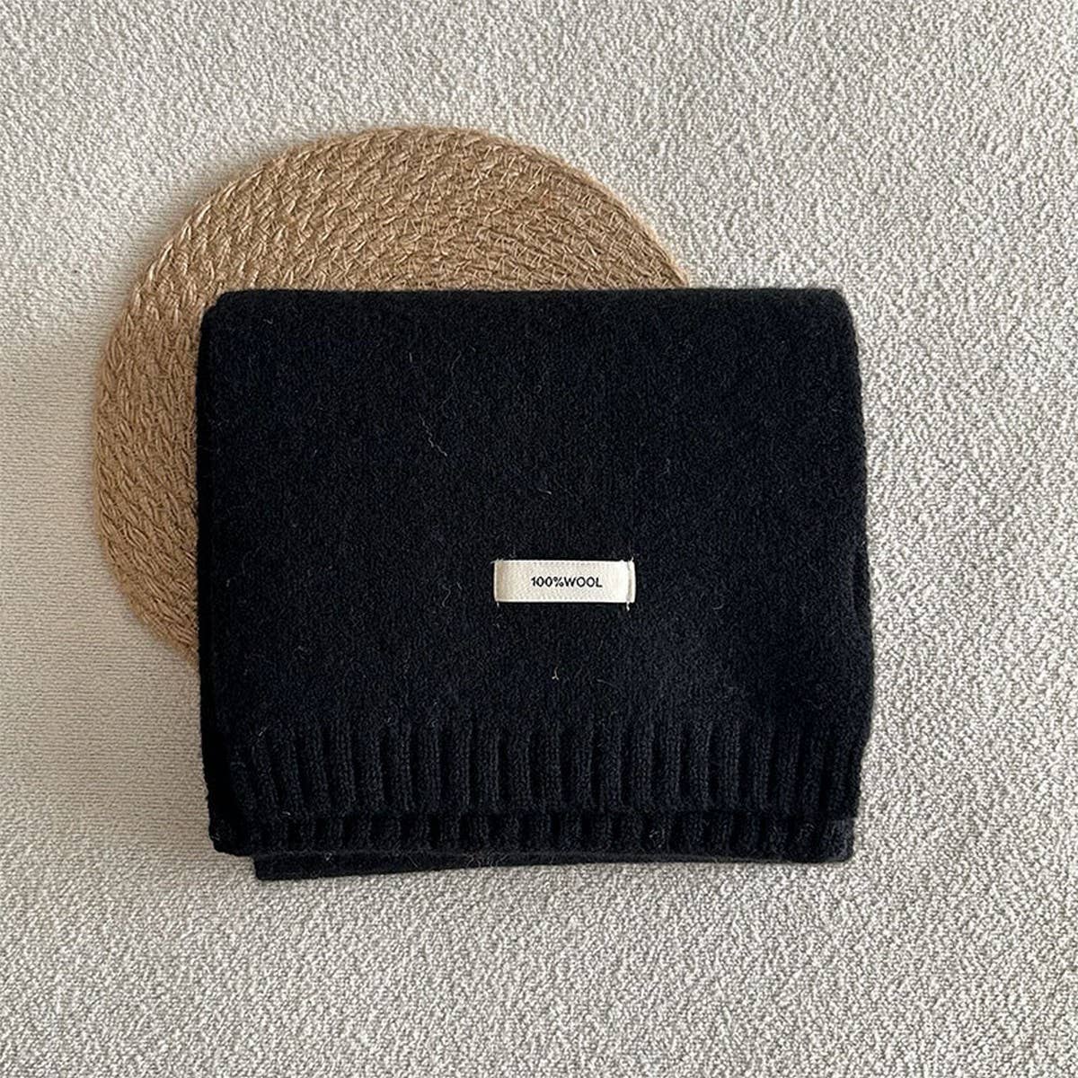 BASIC 100 WOOL SOLID KNIT SCARF SOFT WARM UNISEX_CWASC2288