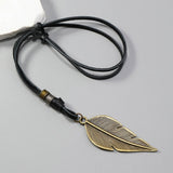 Vintage Leaf Pendant Cowhide Necklace_Cwmm4617