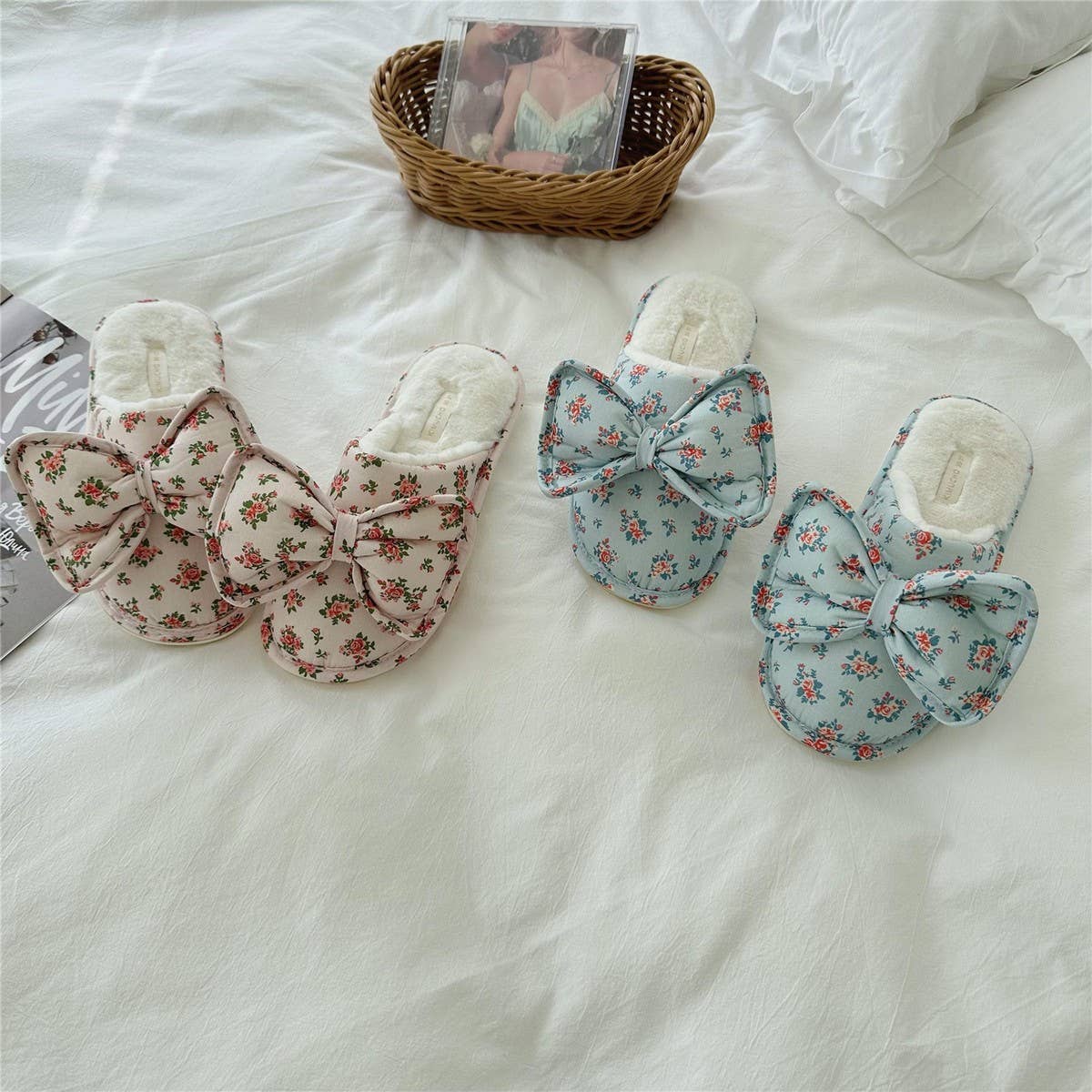 BOWKNOT WINTER PLUSH OPEN TOED HOME SLIPPERS_CWMM2975