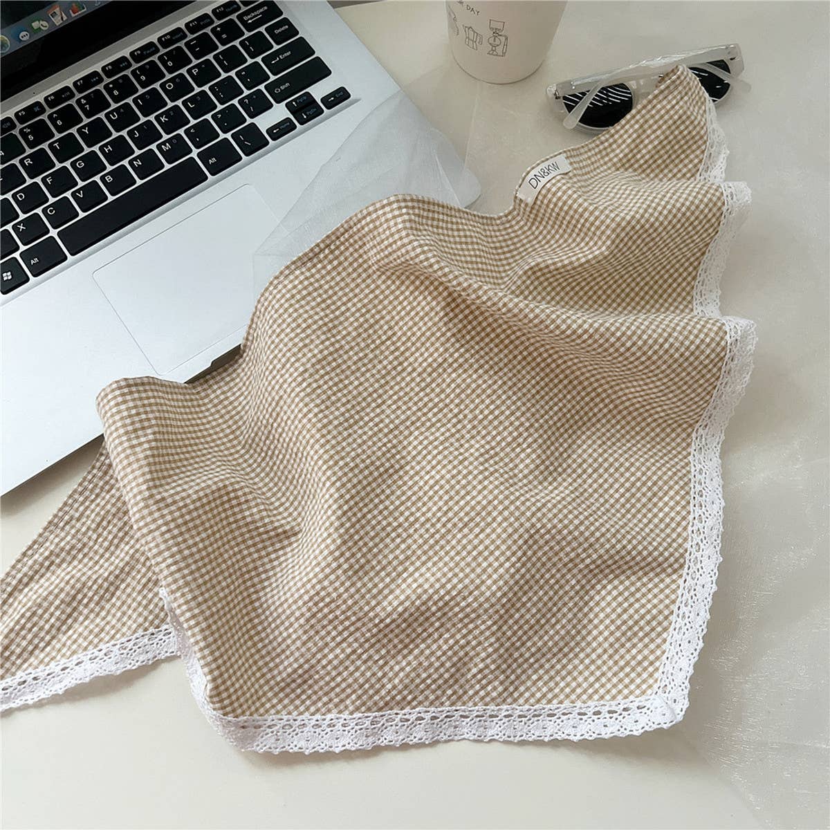 PLAID COTTON LINEN TRIANGLE SCARF SUN PROTECTION_CWASC0839