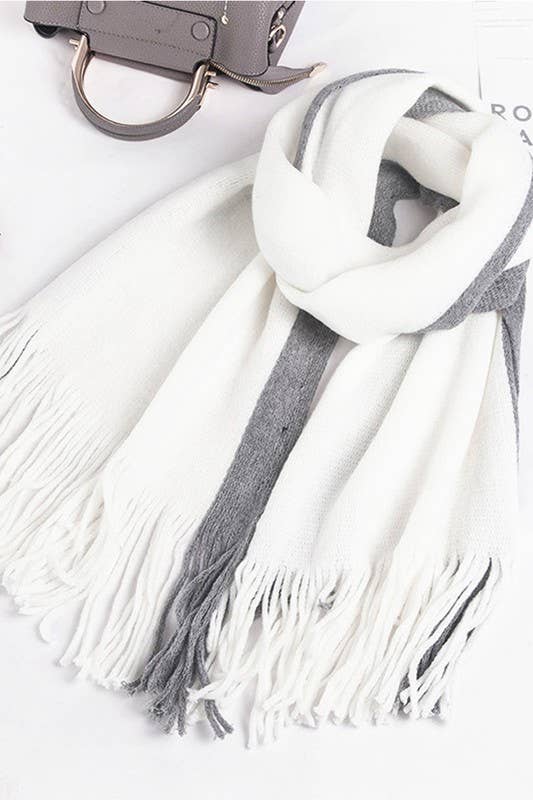 Colorblock Knit Scarf Long Fringe Winter Wrap