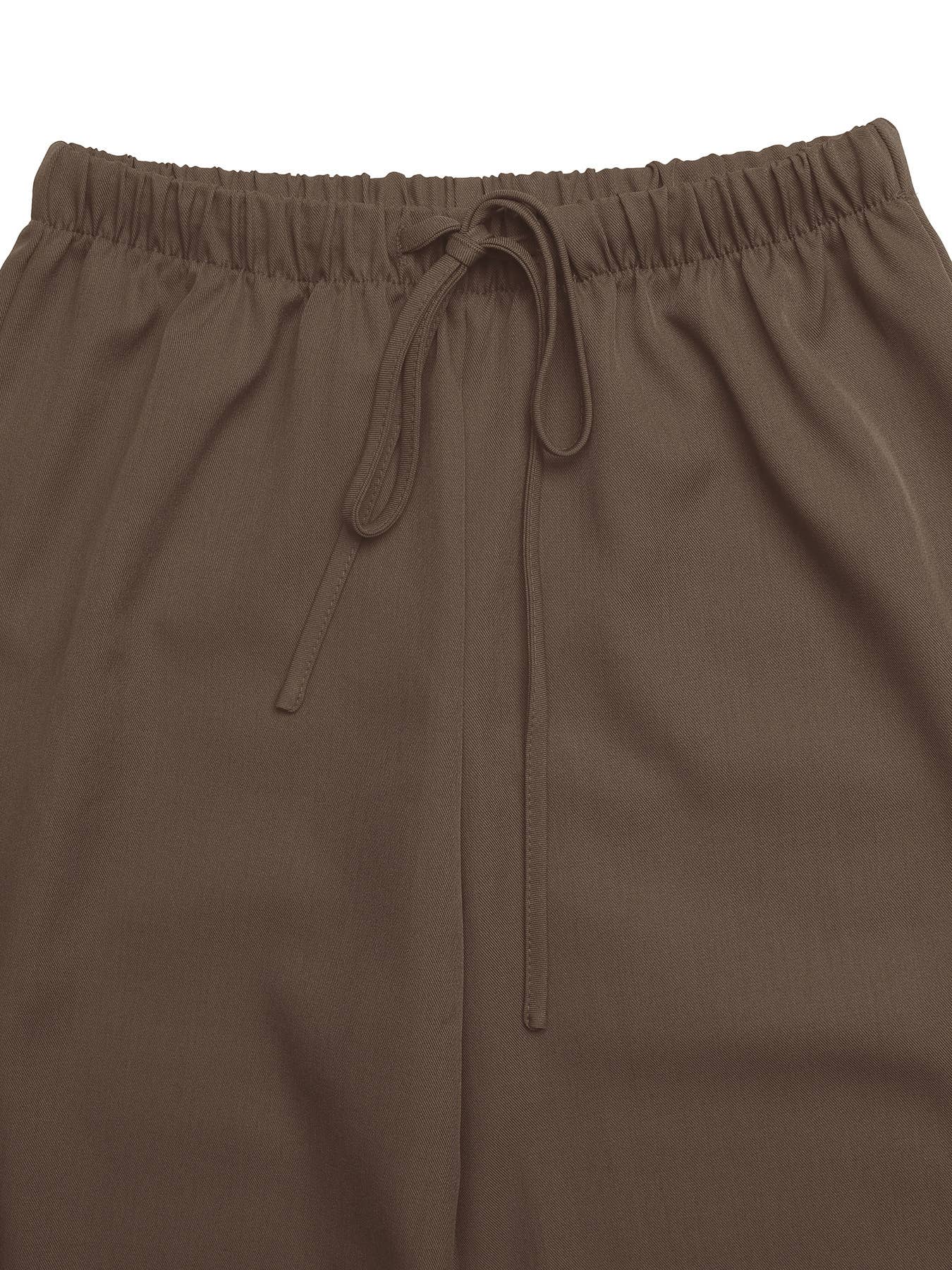 Stretched-Waist Drawstring Straight-Leg Trousers