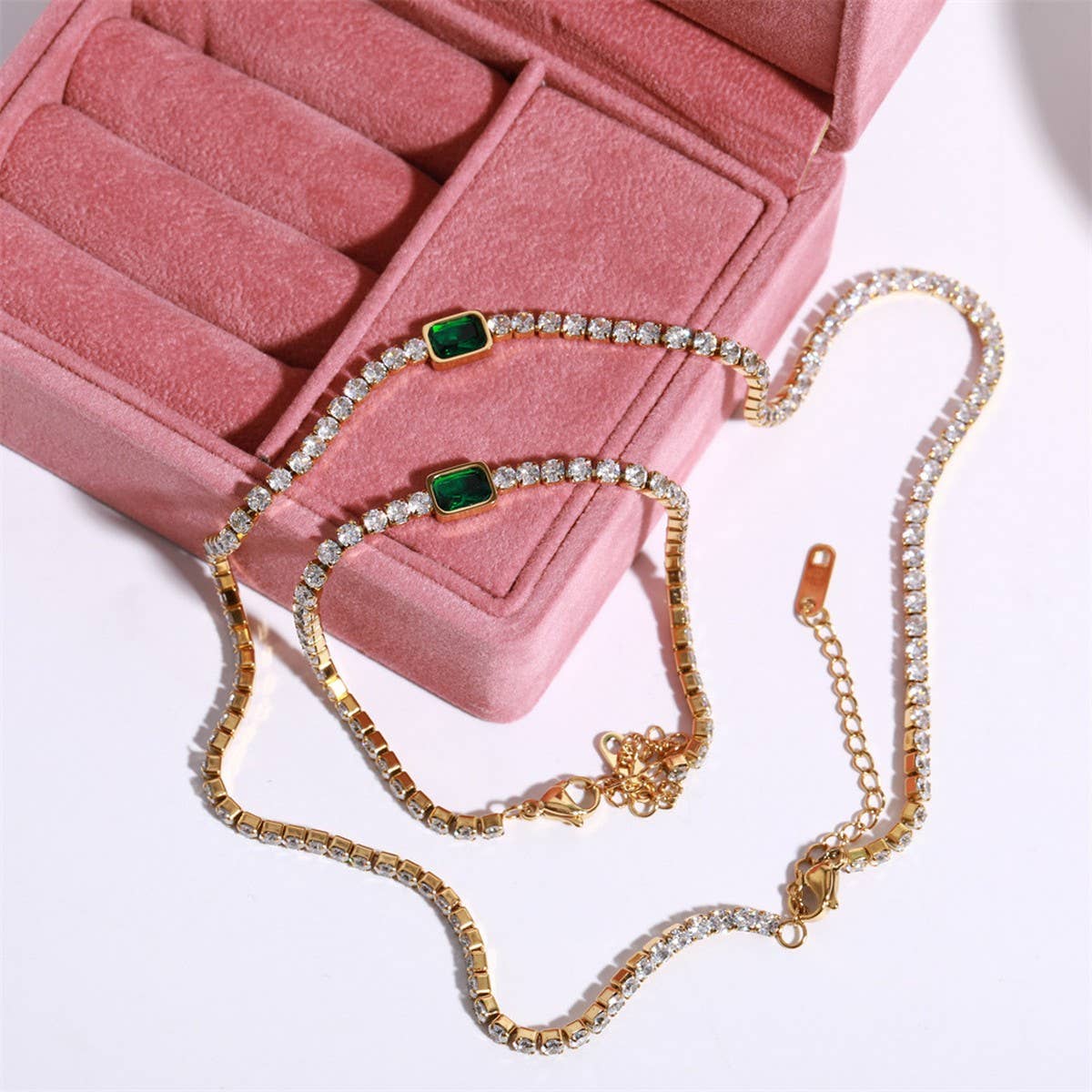 STAINLESS STEEL EMERALD ZIRCONIA NECKLACE_CWMM5557