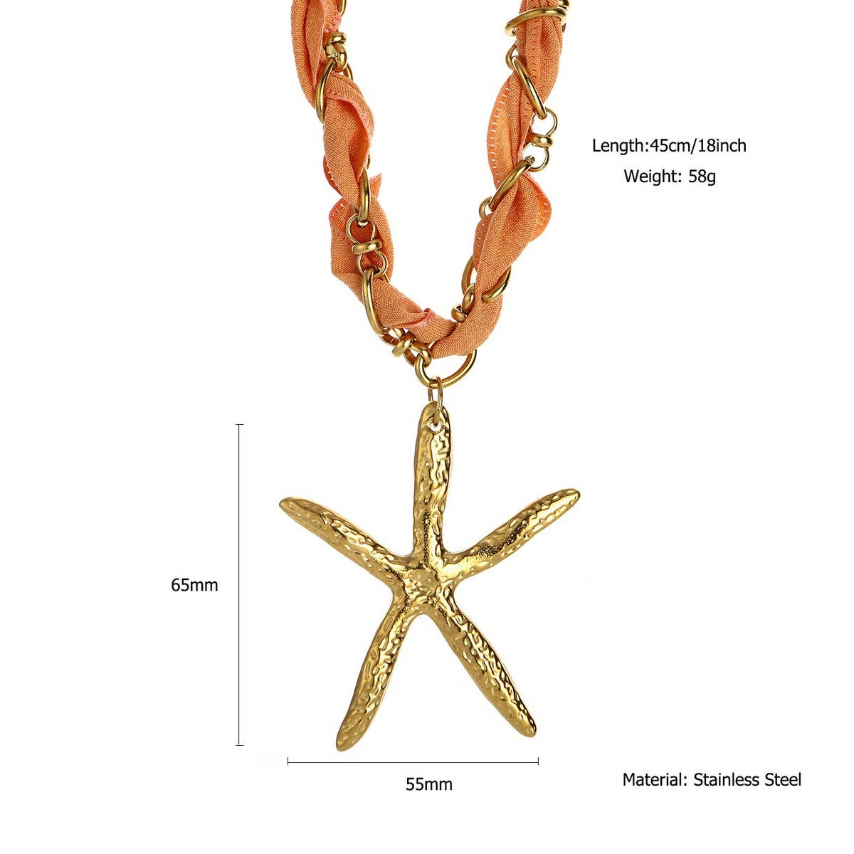 OCEAN STYLE SILK SCARF NECKLACE WITH STAR SHELL_CWMM8809