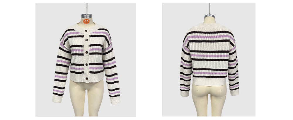 Two-Color Single-Breasted Short Knitted Cardigan