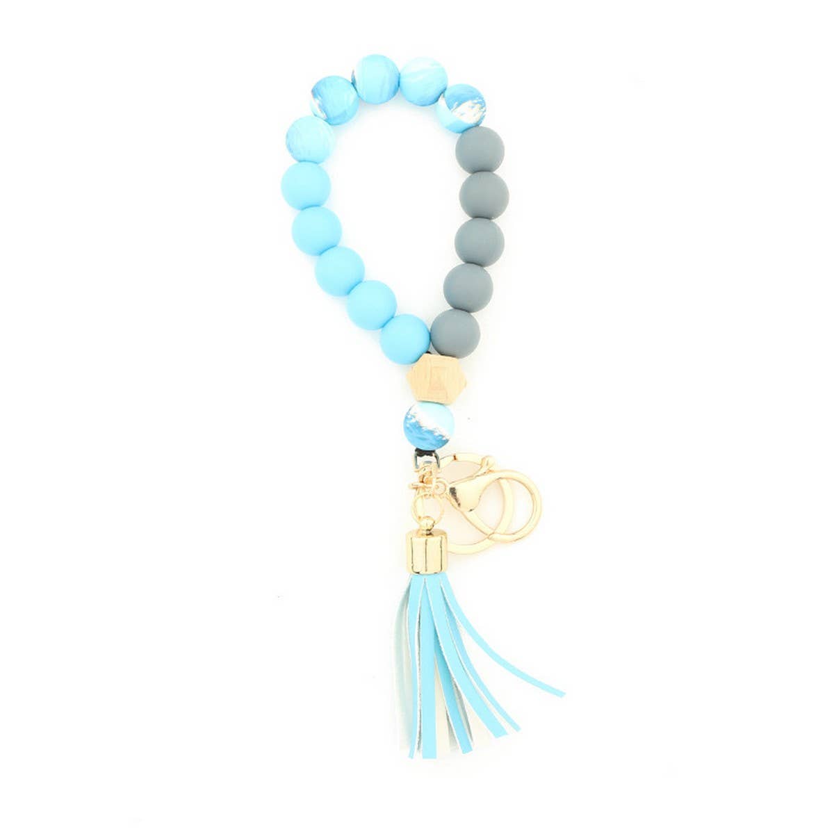 SILICONE WOOD BEAD BRACELET WITH LEATHER KEYCHAIN_CWMM7009