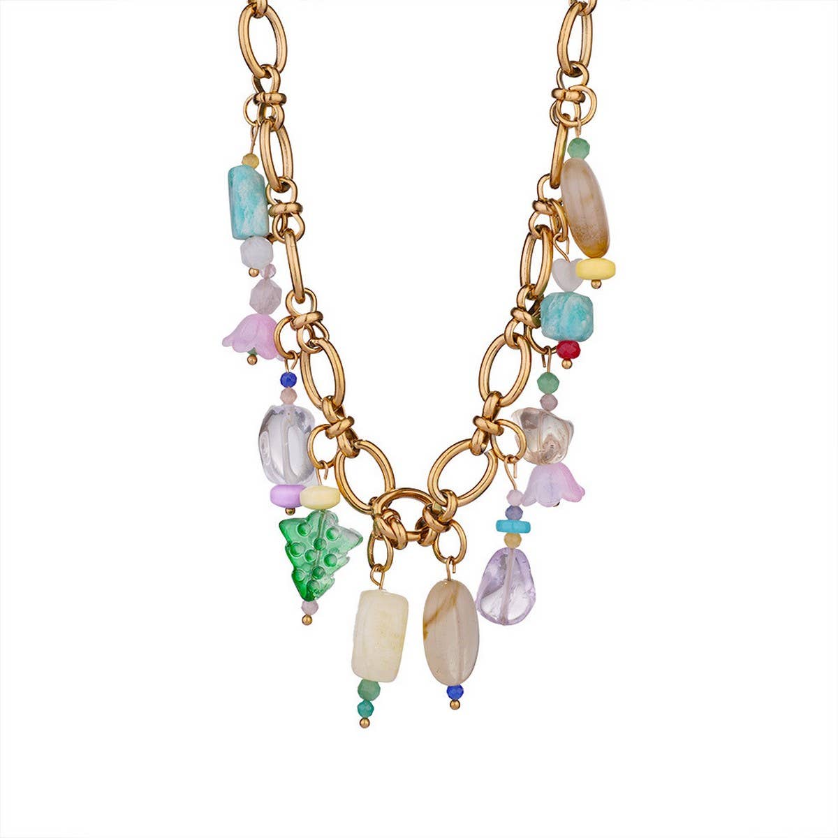 FASHION BEADED STEEL NECKLACE WITH STONE PENDANT_CWMM8842