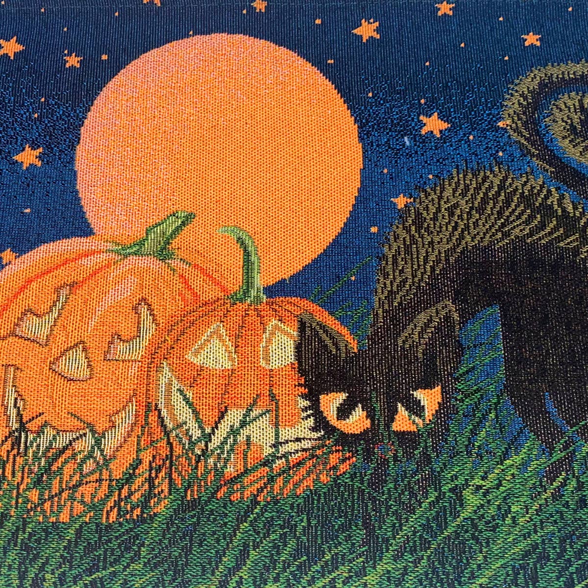 HALLOWEEN FULL MOON BLACK CAT TABLE RUNNER_CWMM1728