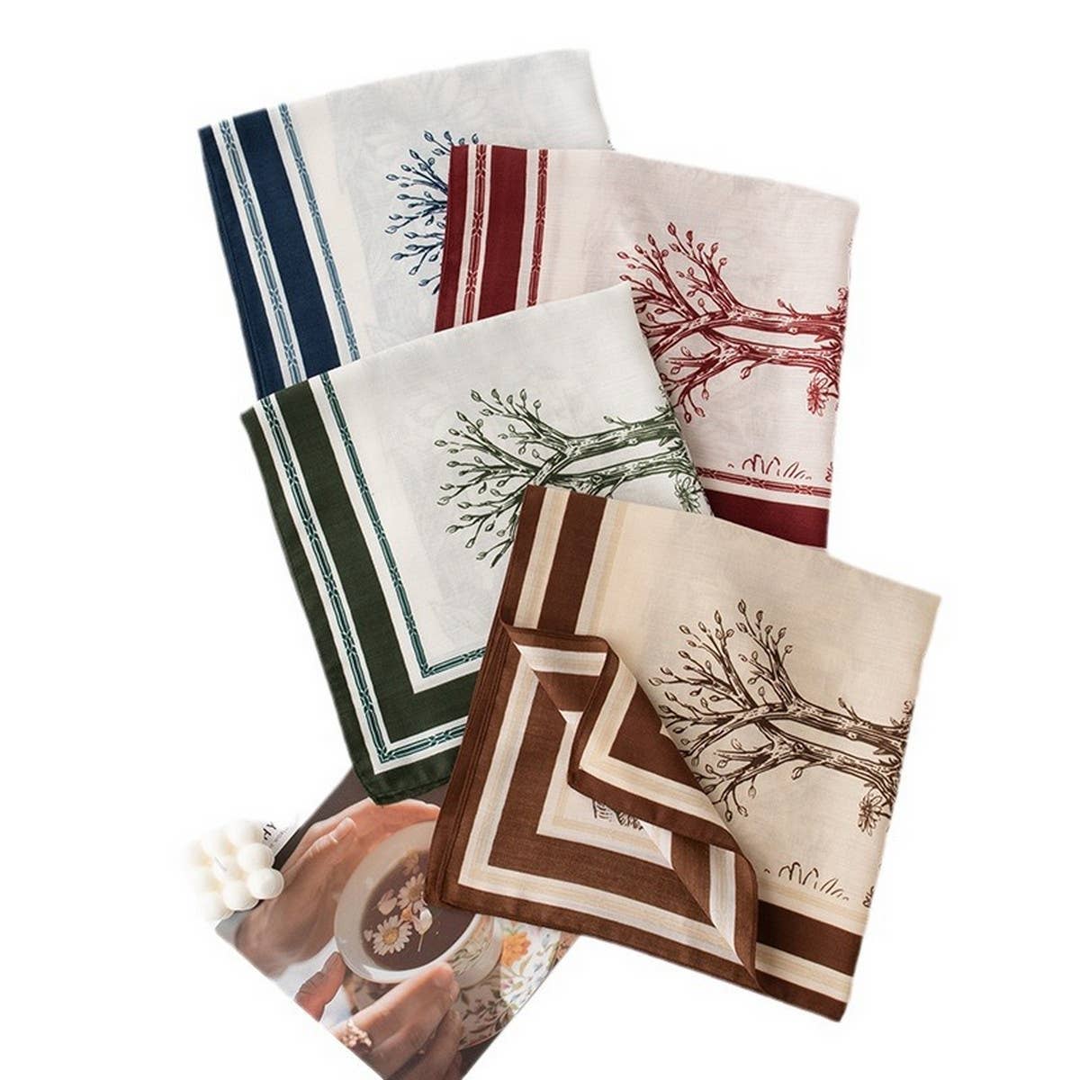 Versatile Shirt Retro Plant Print Square Scarf_Cwasc0924