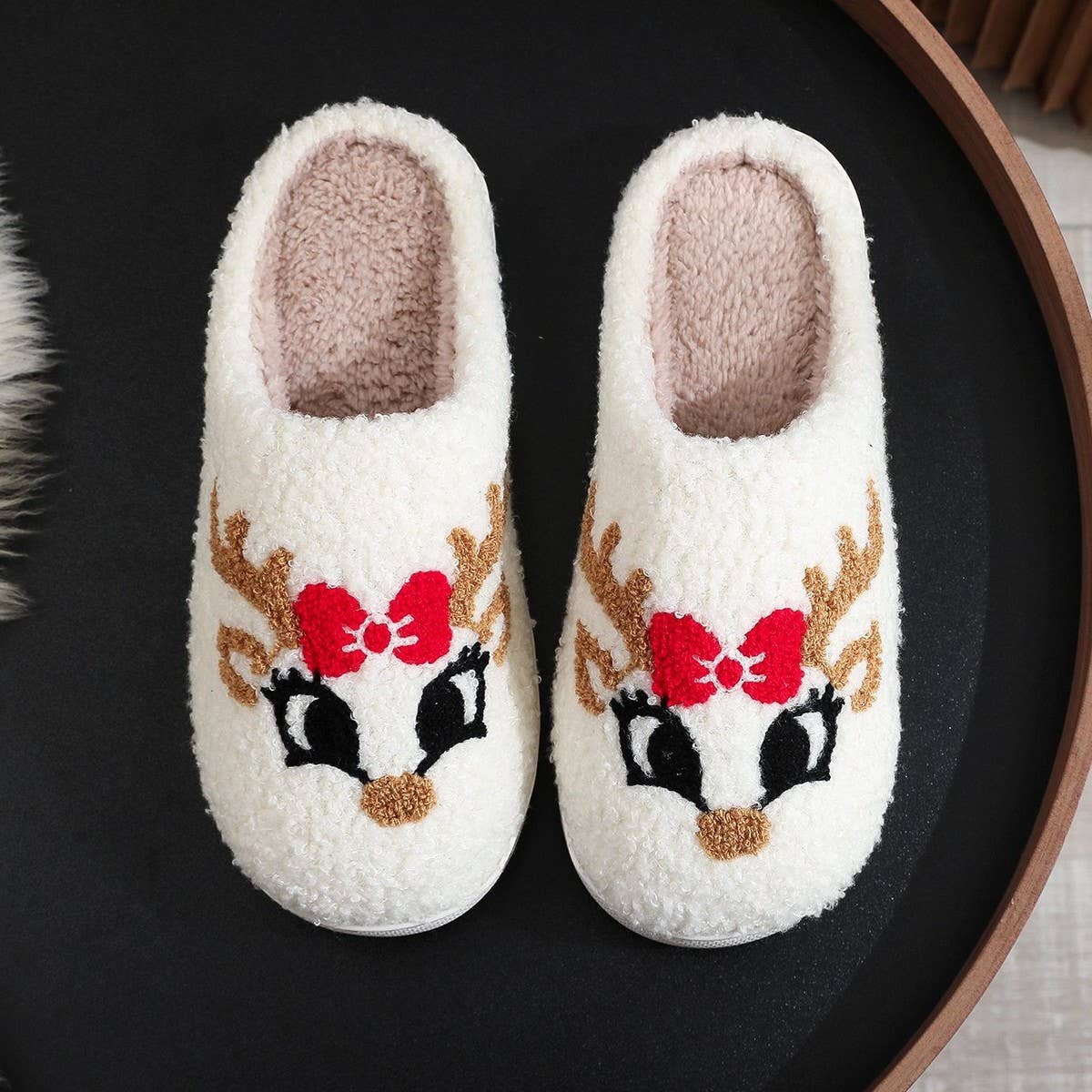 CUTE DEER HORN CHRISTMAS ELEMENT COTTON SLIPPERS_CWSHS0448