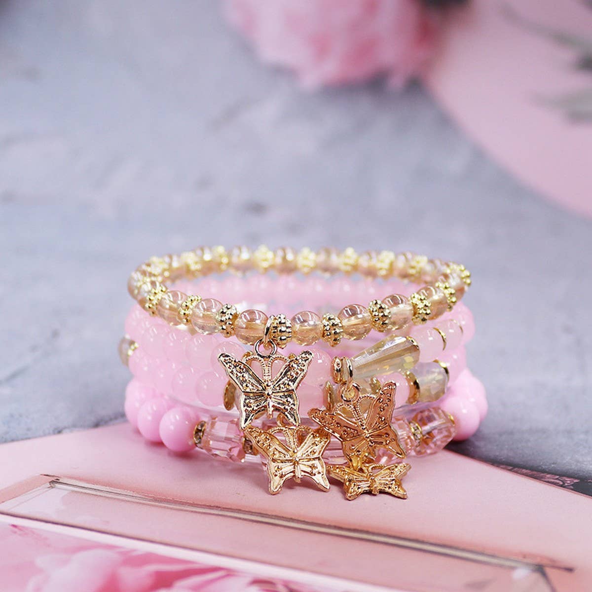 BOHEMIAN CRYSTAL BUTTERFLY ELASTIC BRACELET_CWASC0695