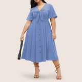 Waist Cinched V-Neck Maxi Dress Flowy Hem_Cwdhl1046