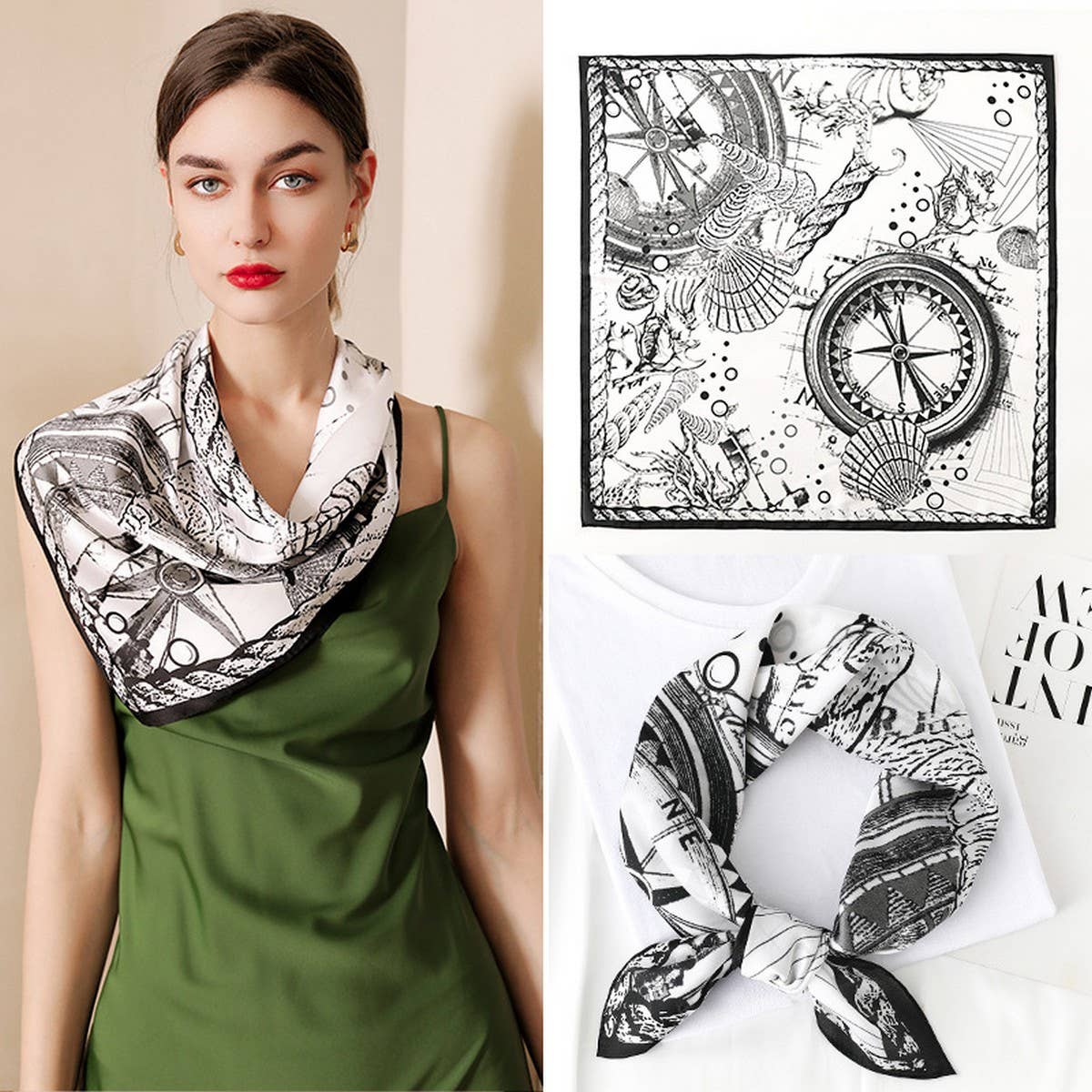 SILK FEELING SCARF MEDIUM SQUARE SATIN HEAD SCARF_CWASC0209