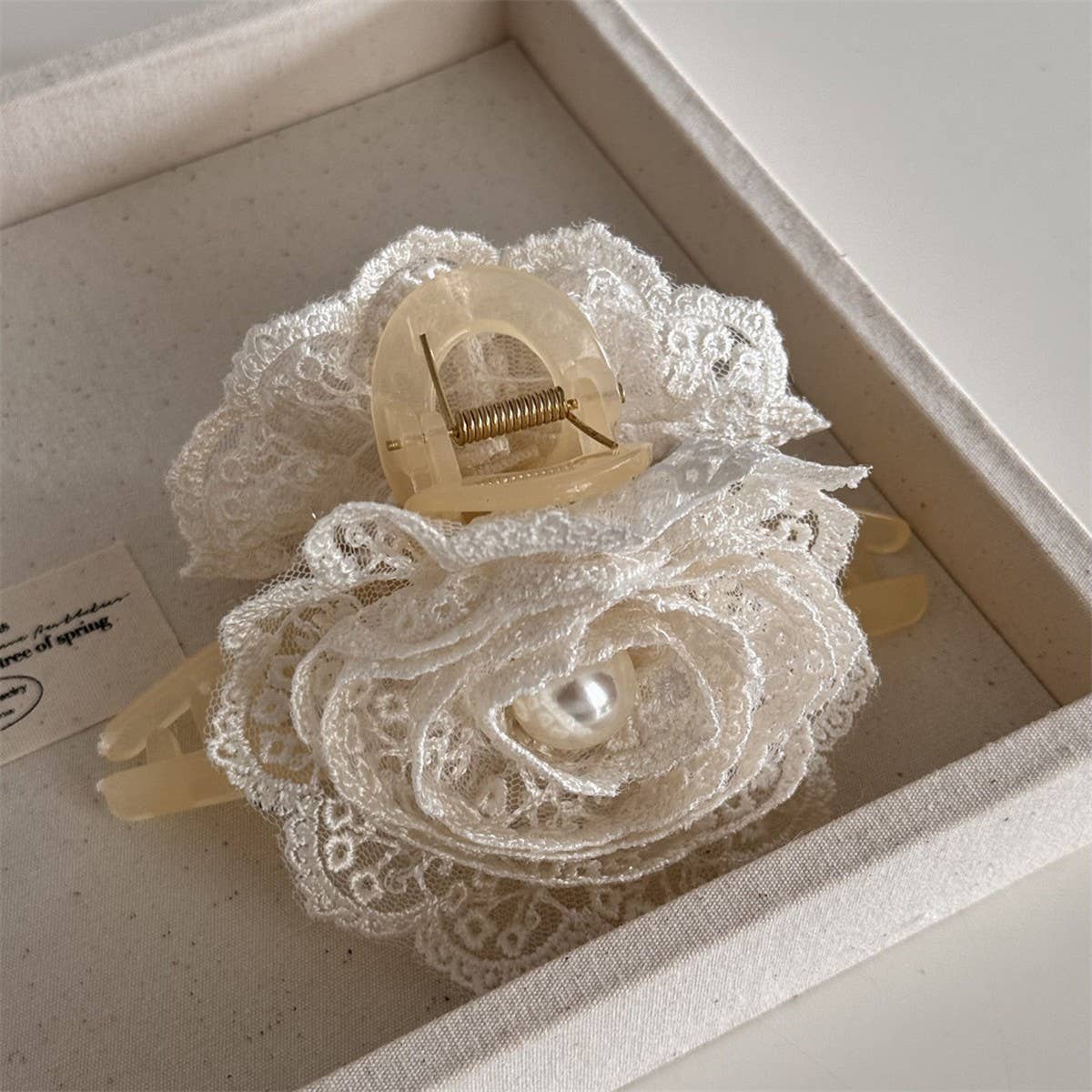 CREAMY WHITE LACE FLOWER PEARL BOW HAIRPIN_CWAHA4656