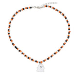 Cwaje05680_Halloween Ghost Pumpkin Beaded Pendant Necklace